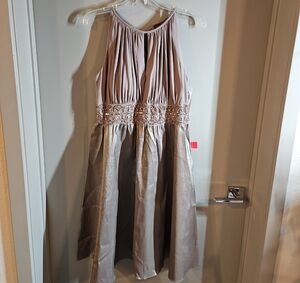 R & M Richards Silver and Beige Sleeveless Dress